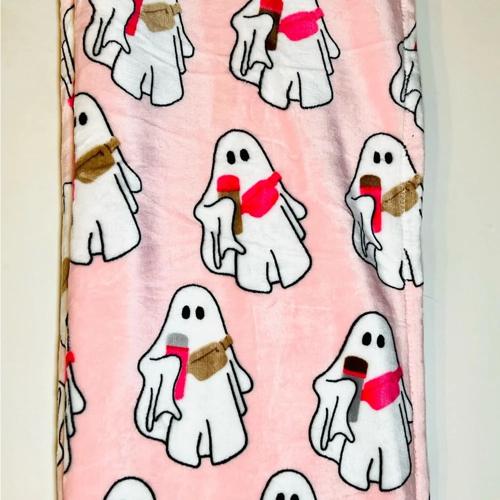 Halloween Cute Ghost Velvet Throw Blanket Ghostie w/Crossbody Bag & Coffee